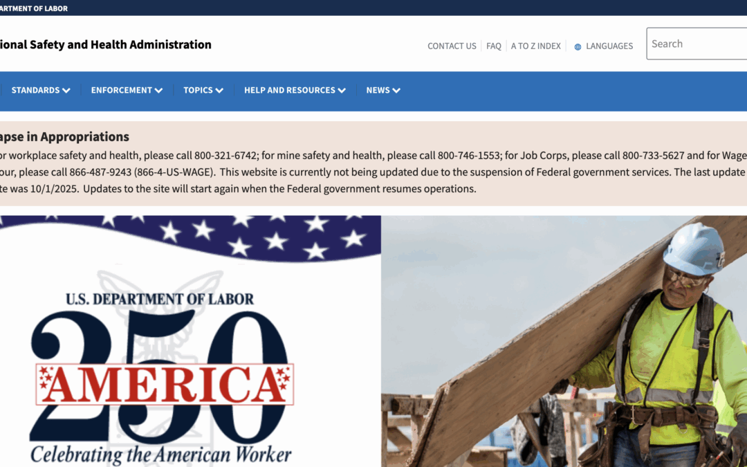 OSHA Compliance Still Required During the U.S. Government Shutdown